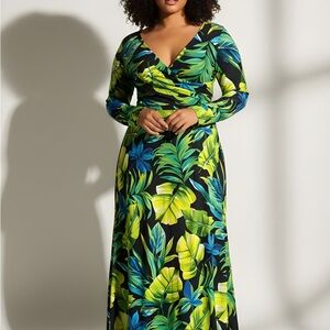 Tropical Leaf Print Maxi Dress va va voom unique piece